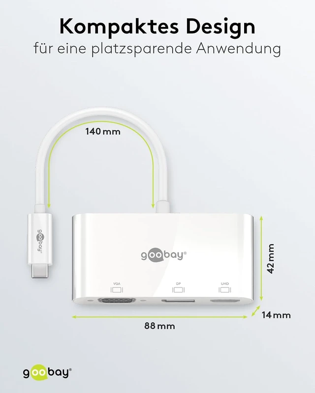 Alt view image 3 of 6 - goobay 52412 Multiport Adapter USB-C to VGA + DP + HDMI - Resolutions up to 4K*2K@60Hz - Mirrors up to 4 Displays at the same time