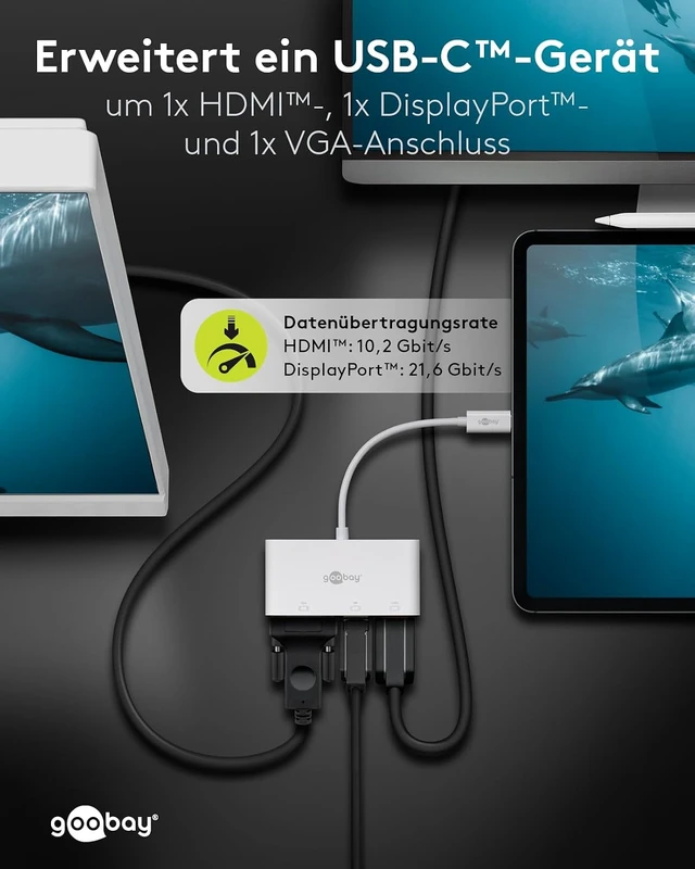 Alt view image 5 of 6 - goobay 52412 Multiport Adapter USB-C to VGA + DP + HDMI - Resolutions up to 4K*2K@60Hz - Mirrors up to 4 Displays at the same time