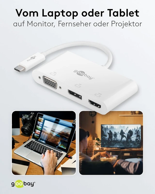 Alt view image 6 of 6 - goobay 52412 Multiport Adapter USB-C to VGA + DP + HDMI - Resolutions up to 4K*2K@60Hz - Mirrors up to 4 Displays at the same time