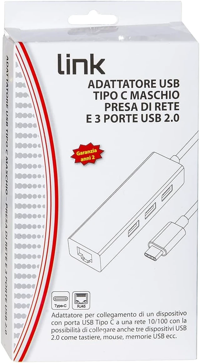 Alt view image 3 of 4 - LINK LKADAT127 USB Type C Male Adapter with Network Socket Rj45 10/100 + Hub 3 USB 2.0 Ports