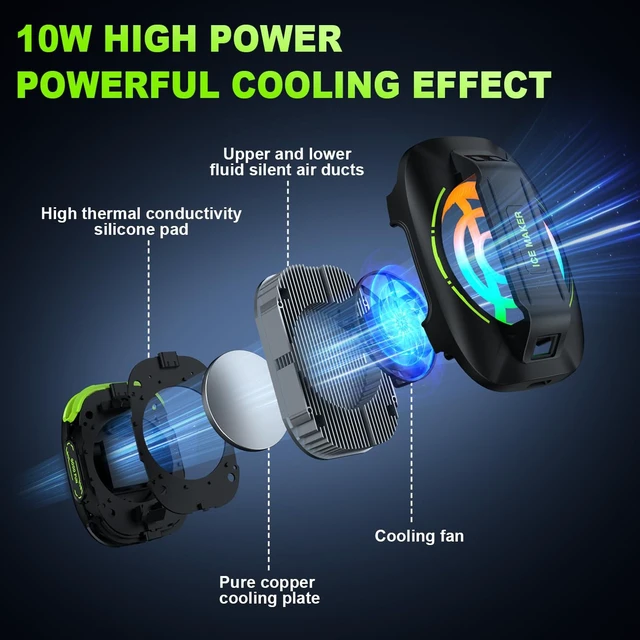 Alt view image 5 of 7 - Cell Phone Cooler for Gaming, Magnetic Portable Rechargeable Battery Mobile Phones Radiator with RGB Lights for iPhone Series, iPad Pro, Tablet, TikTok Live