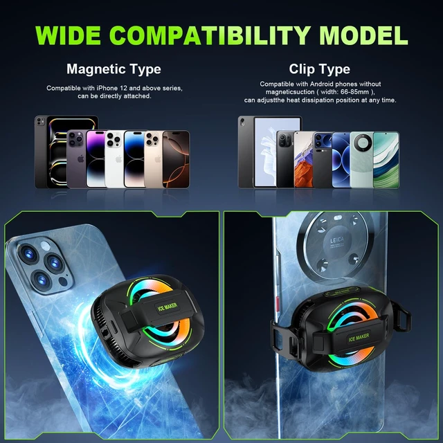 Alt view image 7 of 7 - Cell Phone Cooler for Gaming, Magnetic Portable Rechargeable Battery Mobile Phones Radiator with RGB Lights for iPhone Series, iPad Pro, Tablet, TikTok Live