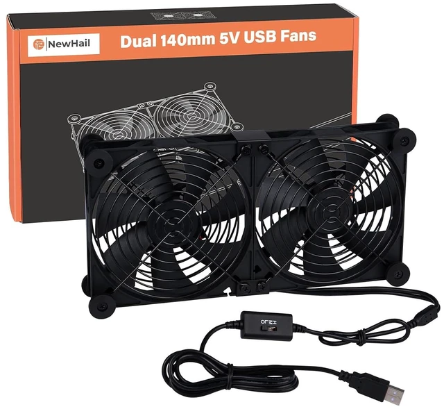 Main image of Quiet Dual 140mm Router Fan Cooler with L/M/H 3-Degree Speed Controller, DC 5V USB Powered Cooling Case Fan for Router Modem Receiver DVR PlayStation TV Box