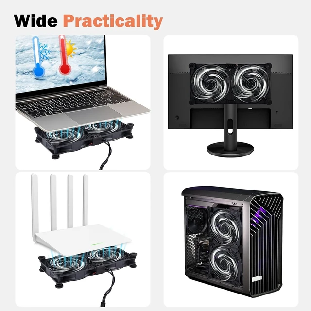 Alt view image 6 of 7 - Quiet Dual 140mm Router Fan Cooler with L/M/H 3-Degree Speed Controller, DC 5V USB Powered Cooling Case Fan for Router Modem Receiver DVR PlayStation TV Box