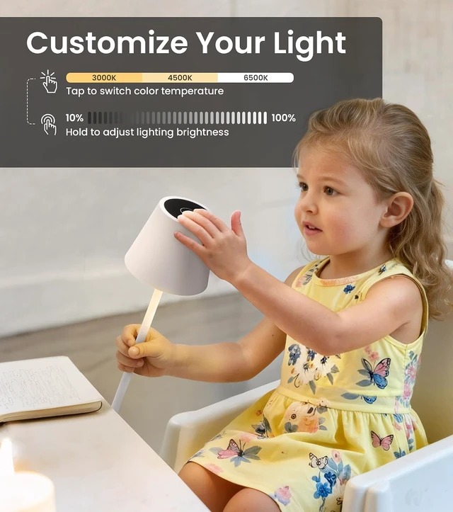 Alt view image 3 of 7 - 3 Pack Cordless Table Lamp, Portable Battery Operated Lamp with 3 Color Temps and Stepless Dimming, Rechargeable Table Lamp for Dinner, Desk, Cafe, Outdoor (White)