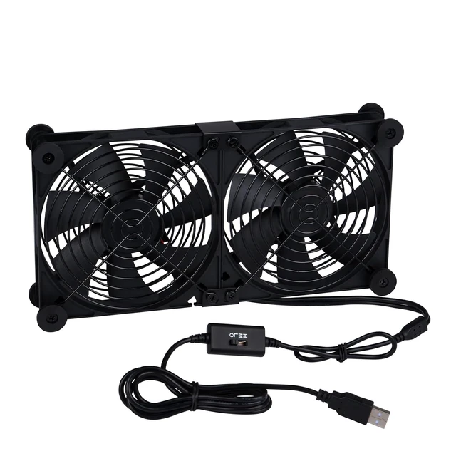 Alt view image 7 of 7 - Quiet Dual 140mm Router Fan Cooler with L/M/H 3-Degree Speed Controller, DC 5V USB Powered Cooling Case Fan for Router Modem Receiver DVR PlayStation TV Box