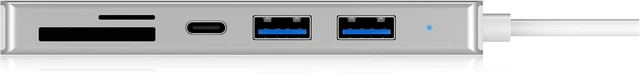 Alt view image 4 of 4 - ICY BOX 60369 3-Way USB-C Hub and Card Reader for SD and microSD, 3X USB 3.0, USB 3 Port, Aluminium, Integrated Cable, Silver/White