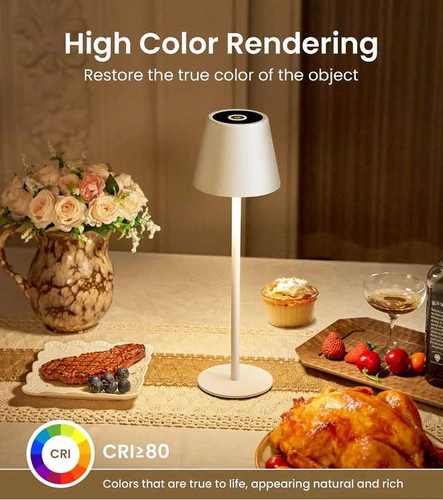 Alt view image 4 of 7 - 3 Pack Cordless Table Lamp, Portable Battery Operated Lamp with 3 Color Temps and Stepless Dimming, Rechargeable Table Lamp for Dinner, Desk, Cafe, Outdoor (White)