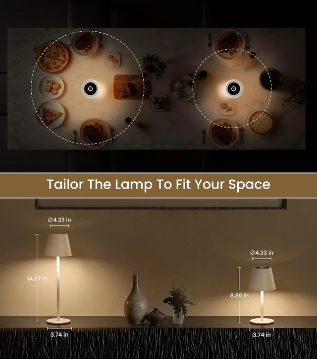 Alt view image 5 of 7 - 3 Pack Cordless Table Lamp, Portable Battery Operated Lamp with 3 Color Temps and Stepless Dimming, Rechargeable Table Lamp for Dinner, Desk, Cafe, Outdoor (White)