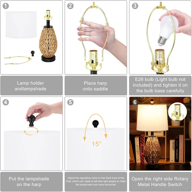Alt view image 7 of 7 - Coastal Table Lamps Set of 2, Retro Rattan Woven 24" Bedside Lamp, for Bedroom Living Room Home Nightstand Table Lamp(with USB C+A 5V 2.1A Charging Ports)