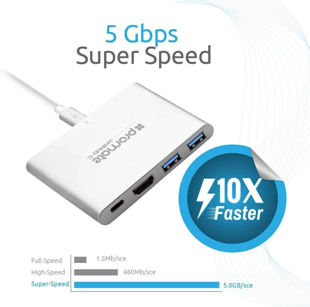 Alt view image 4 of 7 - Promate Universal USB Type-C Hub, 2 USB 3.0 Ports, 4K HDMI Ports, USB Type-C Ports, Up to 90W Charging, Gray, UniHub-C2 Gray