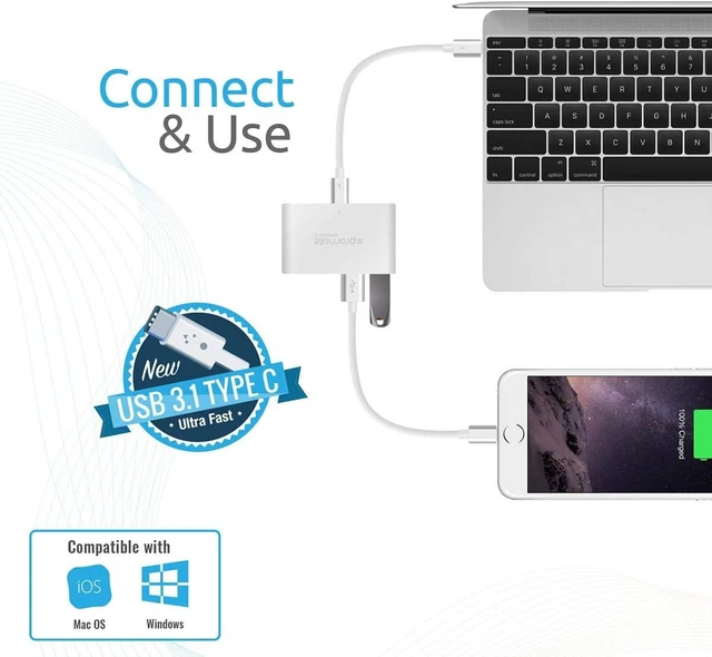 Alt view image 5 of 7 - Promate Universal USB Type-C Hub, 2 USB 3.0 Ports, 4K HDMI Ports, USB Type-C Ports, Up to 90W Charging, Gray, UniHub-C2 Gray