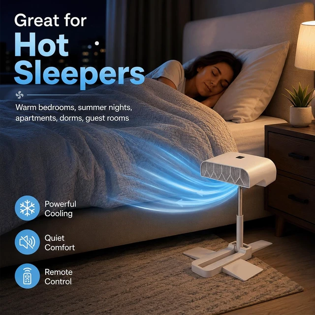 Alt view image 6 of 7 - Bed Cooling Fan Under Sheets, Rechargeable Cordless Bed Fan for Hot Sleepers, Under Blanket Airflow Cooling System with Remote, 5 Quiet Speeds, Adjustable Height, USB-C Charging (1PC)