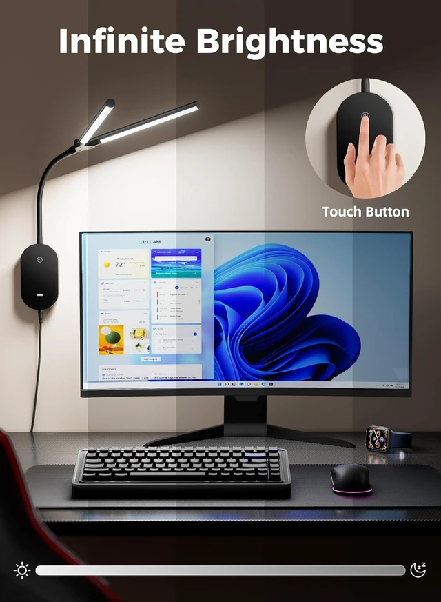 Alt view image 2 of 7 - deeloop Wall Reading Light, Dual LED Bars, USB Port, Touch Dimming