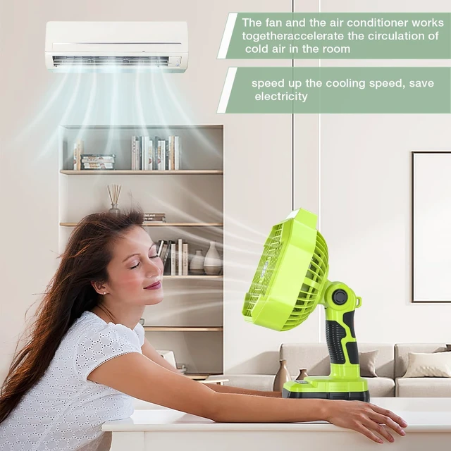 Alt view image 6 of 6 - Battery Operated 18V Fan Compatible with Ryobi 18V Battery, Portable Cordless Fan with 180LM LED Lantern, Remote, Timer 1800CFM 3-Speed Outdoor Floor Fan