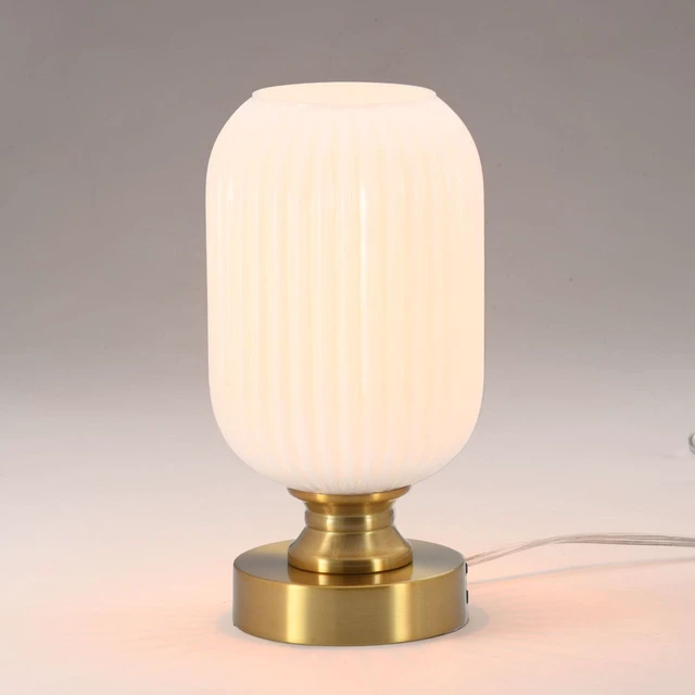 Main image of Mid Century Glass Table Lamp, Touch Stepless Dimmable, USB A+C, White