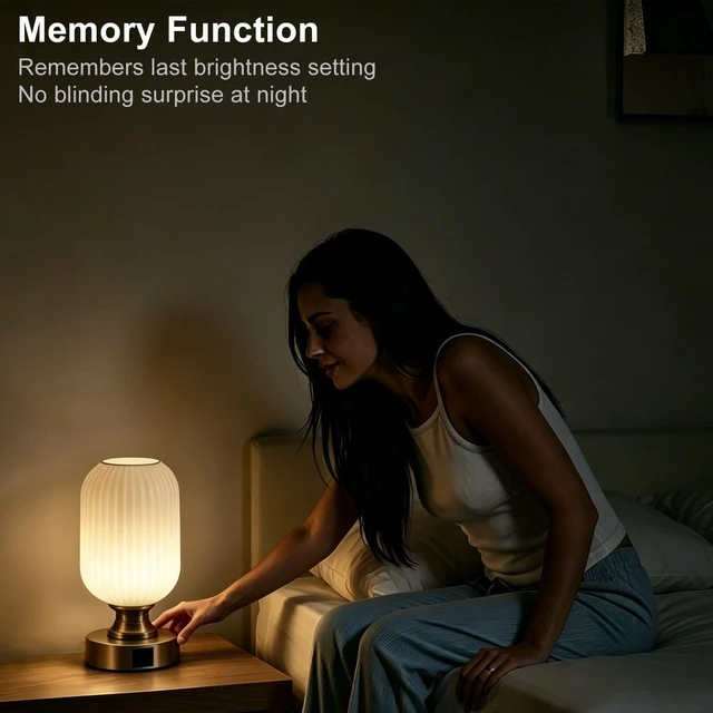 Alt view image 5 of 7 - Mid Century Glass Table Lamp, Touch Stepless Dimmable, USB A+C, White