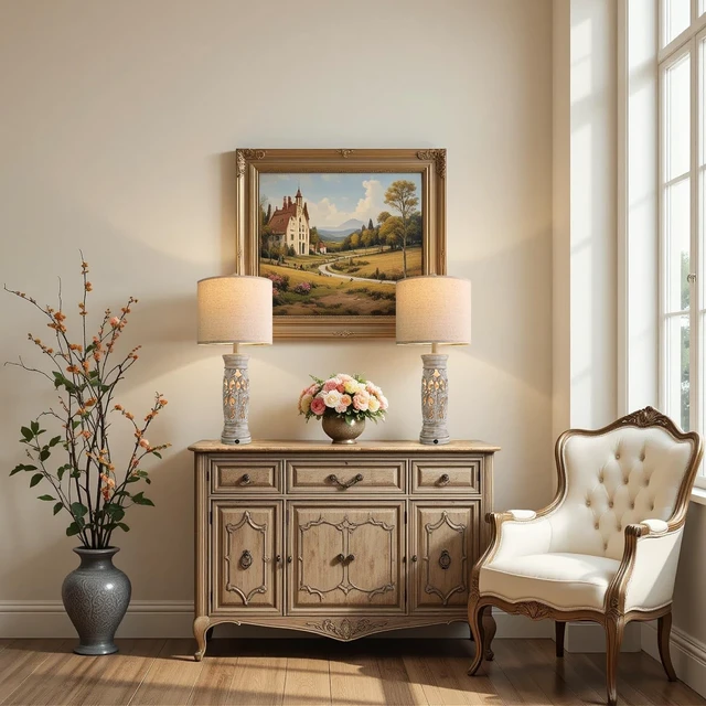 Alt view image 5 of 7 - 27.25Farmhouse Table Lamps Set of 2 with Night Light, Rustic Bedside Lamp