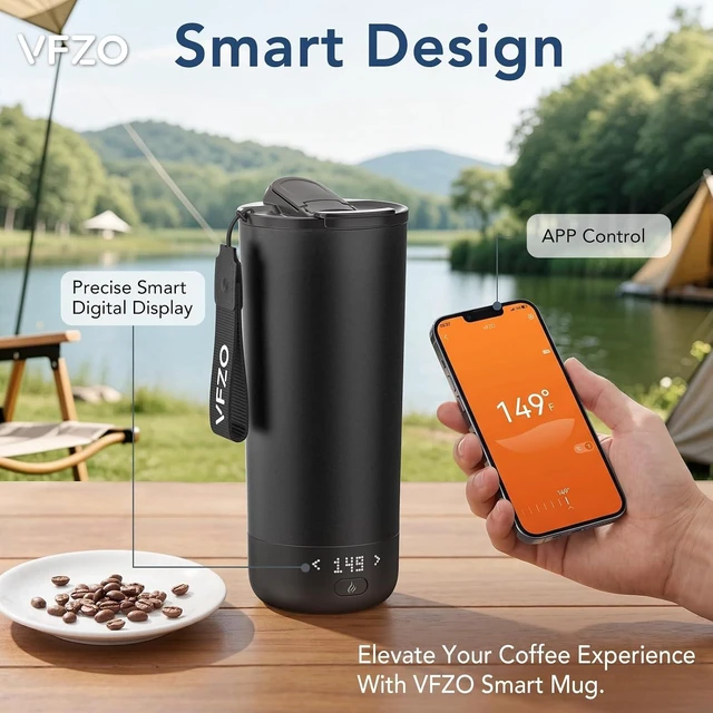 Alt view image 3 of 7 - Temperature Control Heated Travel Mug Smart Self Heating Coffee Mug 20 Oz App Controlled LED Display coffee serving sets mug kept at a constant temperature for 4-10 hours (Black, 20 oz)
