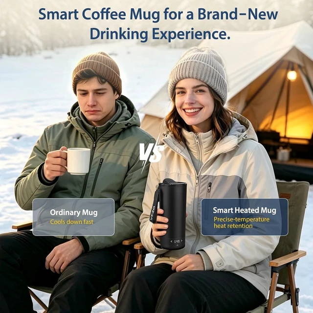 Alt view image 5 of 7 - Temperature Control Heated Travel Mug Smart Self Heating Coffee Mug 20 Oz App Controlled LED Display coffee serving sets mug kept at a constant temperature for 4-10 hours (Black, 20 oz)