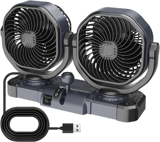 Main image of 360 Degree Swiveling Twin Fan Low Noise Car Fan USB Model