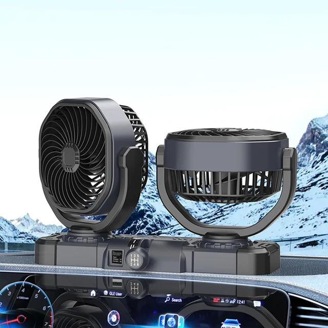 Alt view image 3 of 7 - 360 Degree Swiveling Twin Fan Low Noise Car Fan USB Model
