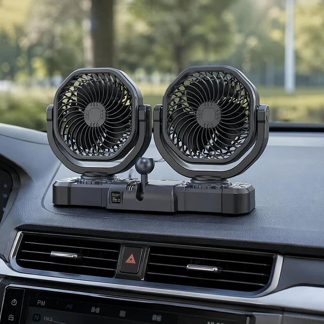 Alt view image 2 of 7 - 360 Degree Swiveling Twin Fan Low Noise Car Fan USB Model