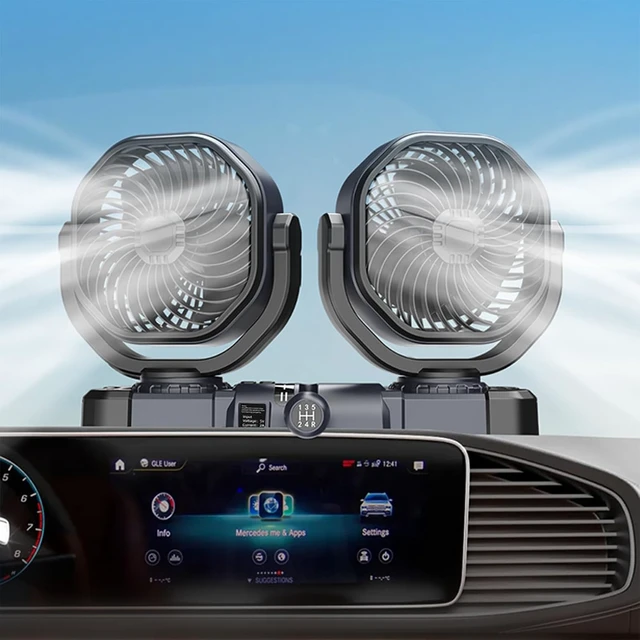 Alt view image 4 of 7 - 360 Degree Swiveling Twin Fan Low Noise Car Fan USB Model