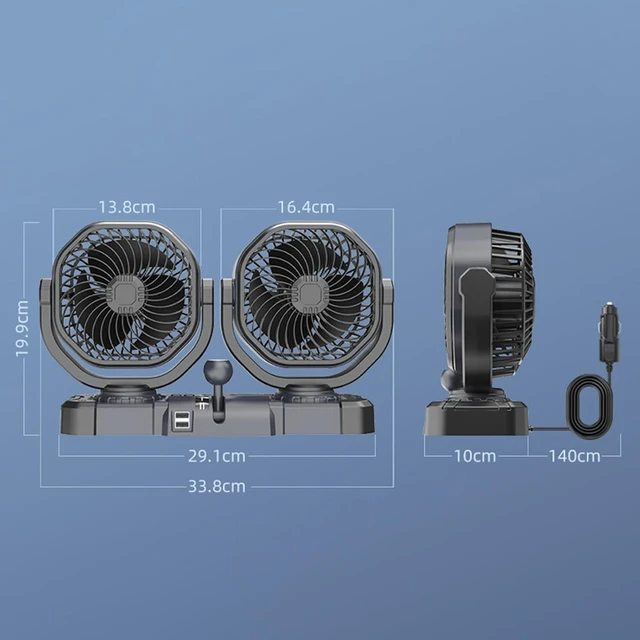 Alt view image 6 of 7 - 360 Degree Swiveling Twin Fan Low Noise Car Fan USB Model