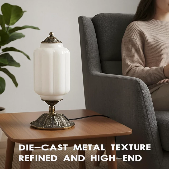 Alt view image 6 of 7 - Vintage Milk Glass Table Lamp,3-WayDimmable USB-C+A,White Bedroom DeskLamps