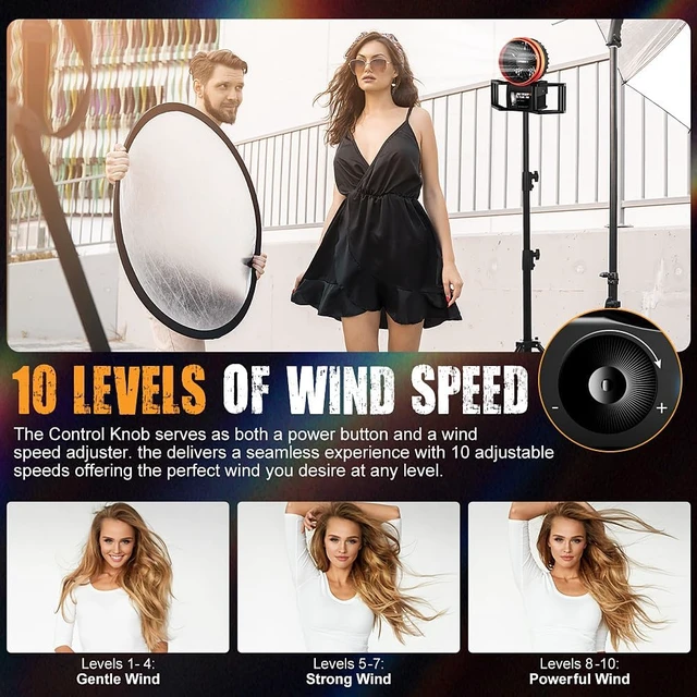 Alt view image 4 of 6 - Portable Photography Fan Blower,Powerful Wind Stage Effect with 10 Level Adjustable Wind,for Fashion Portrait Photo Shooting,Weddings,Photography Teams,Outdoor Events,Creators,Including Batteries