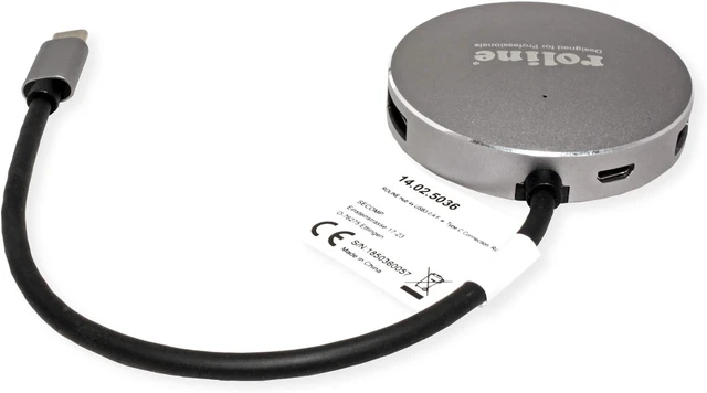 Alt view image 3 of 6 - ROLINE USB 3.2 Gen 1 Hub, Round, 4 Way, Type C Connection Cable