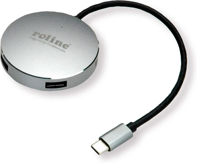 Alt view image 4 of 6 - ROLINE USB 3.2 Gen 1 Hub, Round, 4 Way, Type C Connection Cable