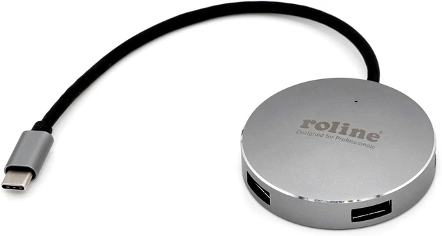 Alt view image 6 of 6 - ROLINE USB 3.2 Gen 1 Hub, Round, 4 Way, Type C Connection Cable