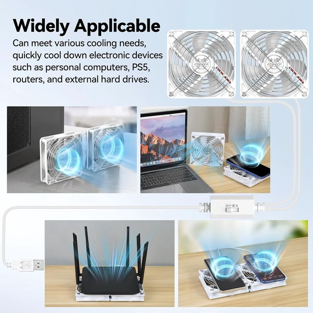 Alt view image 7 of 7 - aceyoon Dual-Row 120mm USB Fan, High Speed 5V USB Port Heatsink Cooling Fan
