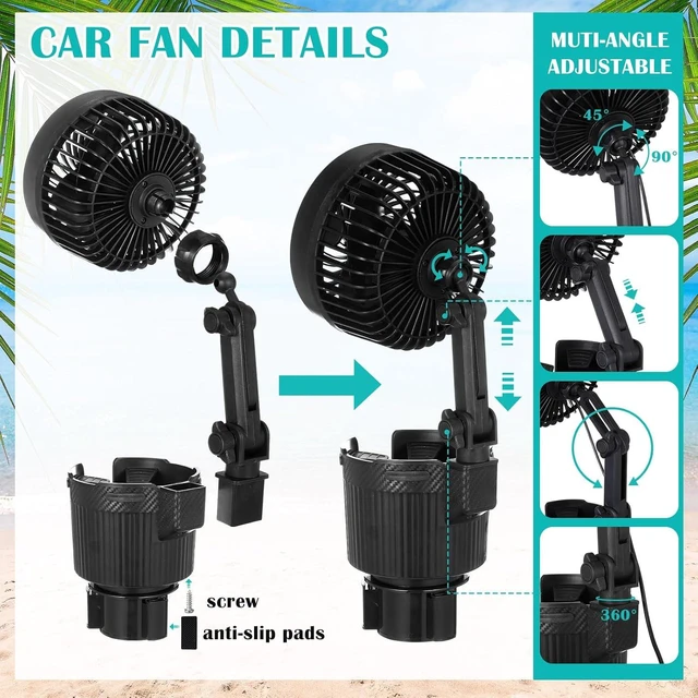 Alt view image 3 of 7 - DaisyInner 2 Pcs USB Car Fan with Cup Holder 2 in 1 6 Inch Portable Vehicle Cooling Fan Expander 2 Speeds 360 Degree Rotation Adjustable Base Cup Holder for Suv Rv Truck Sedan Boat Supplies
