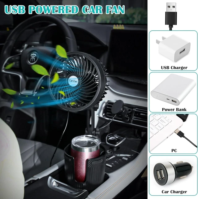 Alt view image 6 of 7 - DaisyInner 2 Pcs USB Car Fan with Cup Holder 2 in 1 6 Inch Portable Vehicle Cooling Fan Expander 2 Speeds 360 Degree Rotation Adjustable Base Cup Holder for Suv Rv Truck Sedan Boat Supplies