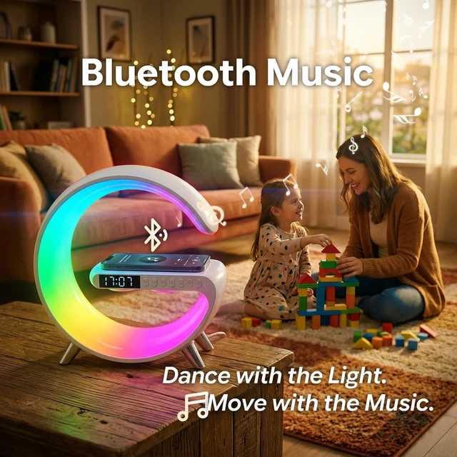 Alt view image 4 of 7 - 5 in 1 LED Table Lamp with Wireless Charging Bluetooth Speaker