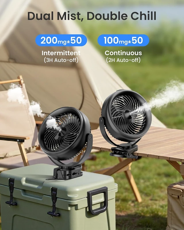 Alt view image 7 of 7 - Koonie 8 Inch 10000mAh Clip on Fan & Misting Fan for Golf Cart Office Desk Outdoor Travel Camping Tent Gym Treadmill,Black