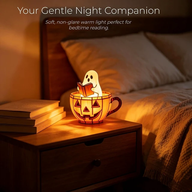 Alt view image 3 of 6 - Ghost Night Light, Resin Halloween Lamp with 6 Random DIY Stickers