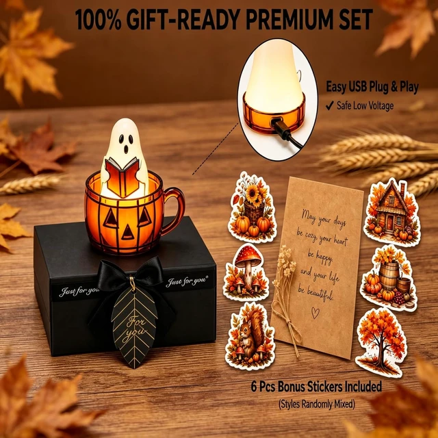 Alt view image 2 of 6 - Ghost Night Light, Resin Halloween Lamp with 6 Random DIY Stickers