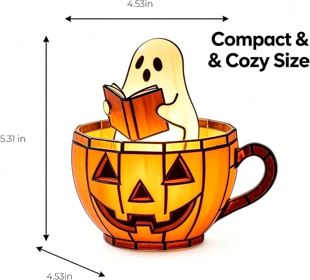 Alt view image 6 of 6 - Ghost Night Light, Resin Halloween Lamp with 6 Random DIY Stickers