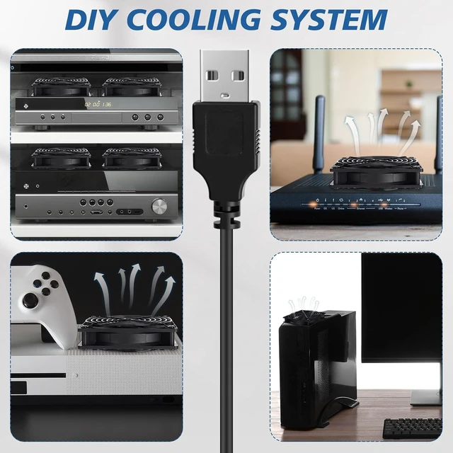 Alt view image 7 of 7 - VIHOSE 4 Pack 120mm USB Cooling Fans with 3-Speed Control, 5V USB Powered Case Fans, Dual Ball Bearing, 50,000 Hours Lifespan, Quiet Fan for Receiver DVR TV Box Router, Black