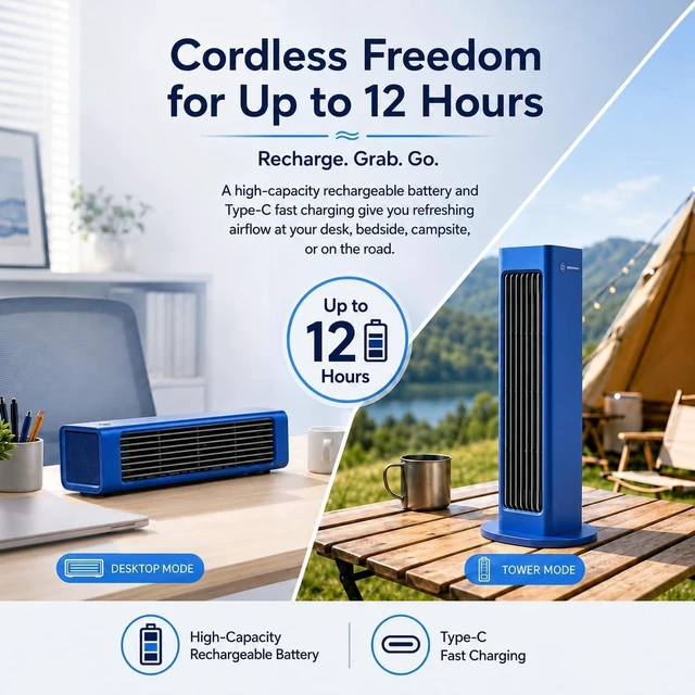 Alt view image 3 of 7 - 2-in-1 Bladeless Fan - New Version Cordless Rechargeable