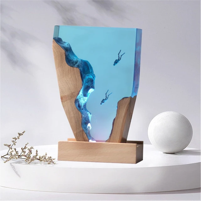 Main image of Epoxy Resin Lamp, Ocean Night Light,Artistry Home Decor Bedside Nightlight, Unique Resin Lighting, Nightstand Decorations for Bedroom, Suitable for Holidays(6inch-Two Divers)