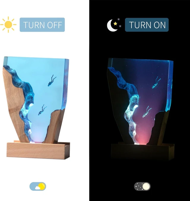 Alt view image 2 of 7 - Epoxy Resin Lamp, Ocean Night Light,Artistry Home Decor Bedside Nightlight, Unique Resin Lighting, Nightstand Decorations for Bedroom, Suitable for Holidays(6inch-Two Divers)