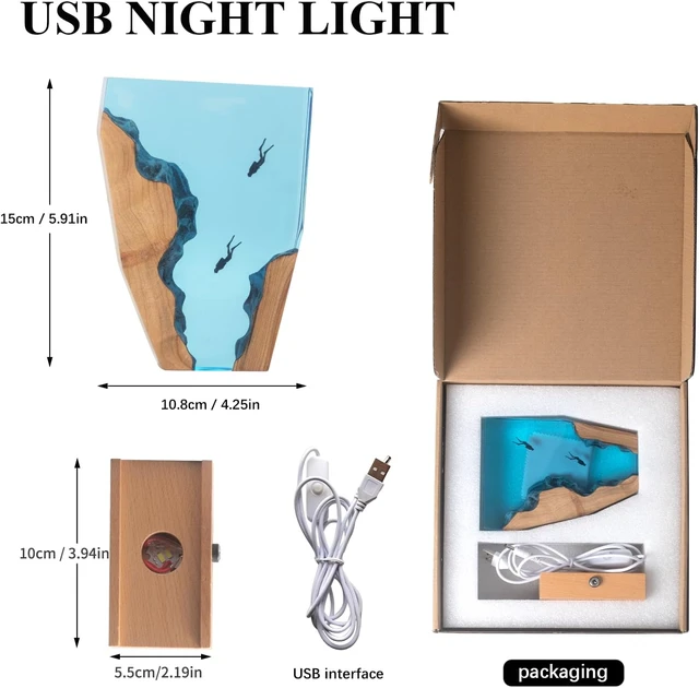Alt view image 4 of 7 - Epoxy Resin Lamp, Ocean Night Light,Artistry Home Decor Bedside Nightlight, Unique Resin Lighting, Nightstand Decorations for Bedroom, Suitable for Holidays(6inch-Two Divers)