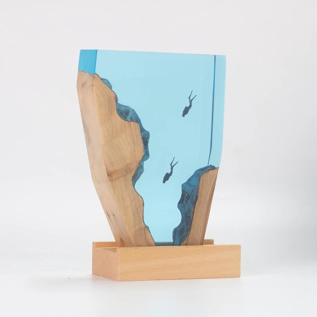 Alt view image 5 of 7 - Epoxy Resin Lamp, Ocean Night Light,Artistry Home Decor Bedside Nightlight, Unique Resin Lighting, Nightstand Decorations for Bedroom, Suitable for Holidays(6inch-Two Divers)