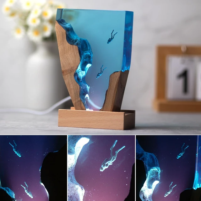 Alt view image 3 of 7 - Epoxy Resin Lamp, Ocean Night Light,Artistry Home Decor Bedside Nightlight, Unique Resin Lighting, Nightstand Decorations for Bedroom, Suitable for Holidays(6inch-Two Divers)