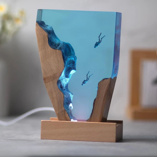 Alt view image 7 of 7 - Epoxy Resin Lamp, Ocean Night Light,Artistry Home Decor Bedside Nightlight, Unique Resin Lighting, Nightstand Decorations for Bedroom, Suitable for Holidays(6inch-Two Divers)